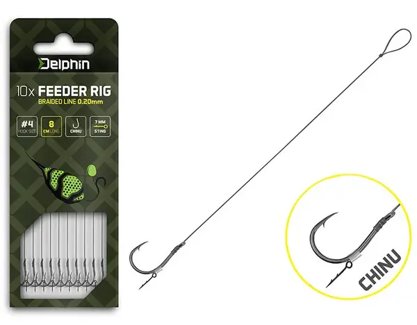 Delphin návazec feederový braided sting chinu 10 ks - délka 8 cm průměr 0,20 mm háček #4