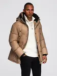 Ombre Men's long puffer jacket with snap pockets - brown
