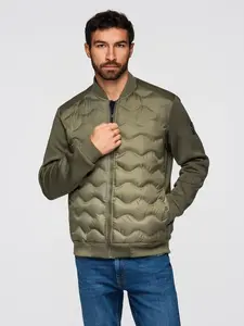Ombre Men's quilted bomber jacket - dark olive green