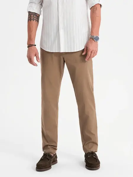 Ombre Men's REGULAR FIT chino pants with fine texture - dark beige