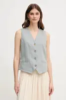 Lněná vesta United Colors of Benetton béžová barva, jednořadá