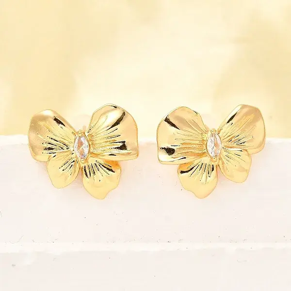 Bowknot Brass Micro Pave Cubic Zirconia Stud Earrings