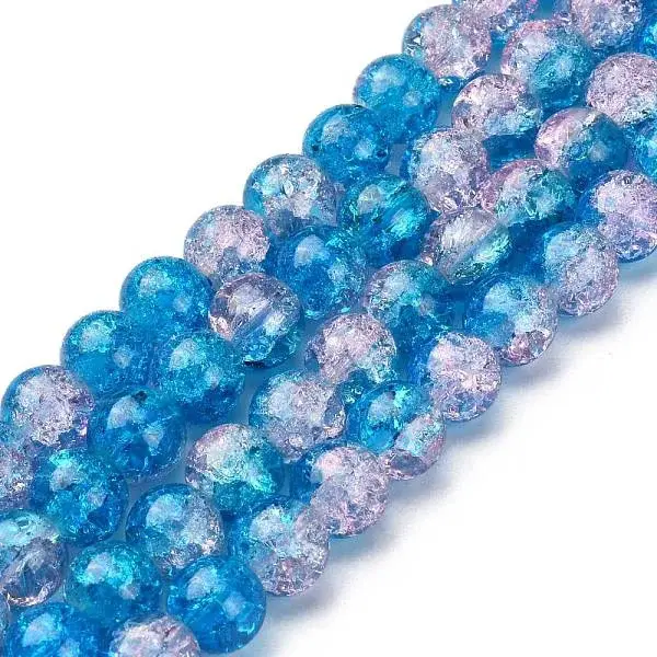 1Strand Two Tone Transparent Crackle Glass Round Beads Strands