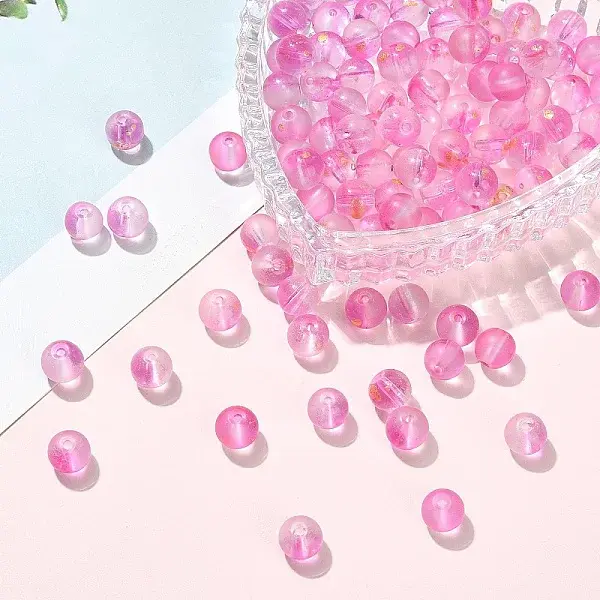 100Pcs Frosted Baking Painted Glass Beads