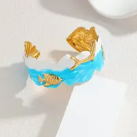 Ocaen Theme 304 Stainless Steel Enamel Cuff Bangles for Women