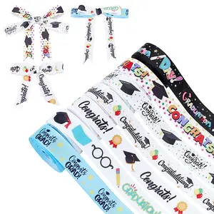 7Pcs 7 Styles Graduation Season Polyester Printed Grosgrain Ribbon