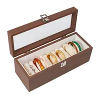 Black Walnut Wood Bracelet Organizer Display Cases with Velvet Inside and Visible Window Lid