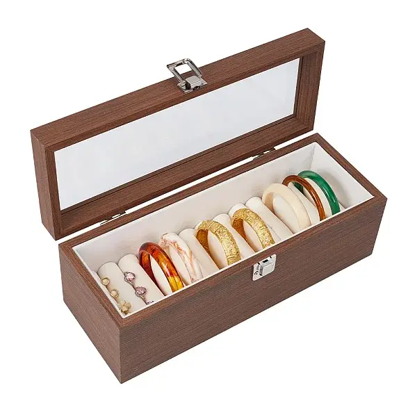 Black Walnut Wood Bracelet Organizer Display Cases with Velvet Inside and Visible Window Lid