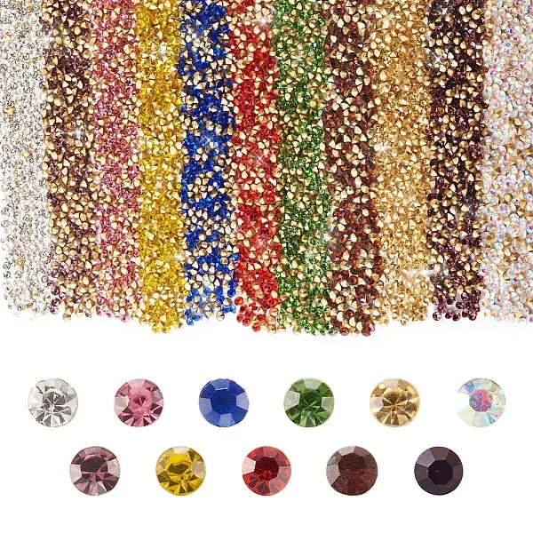 About 5500Pcs 11 Colors Glass Pointed Back Rhinestone