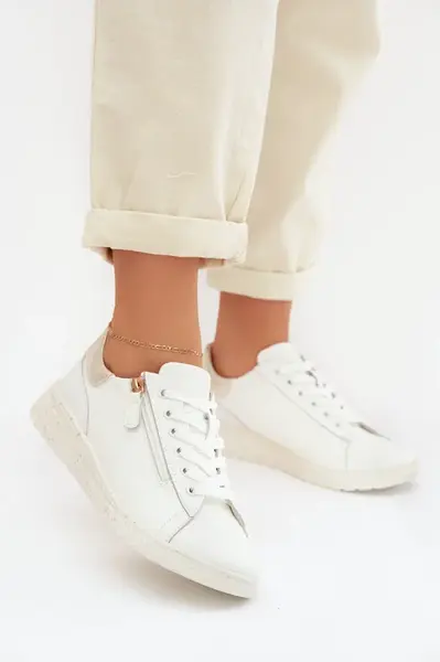 EVENTO kožené dámské mokasíny se zipem bílé-zlaté