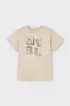 Dětské bavlněné tričko Mayoral béžová barva, s potiskem, 170