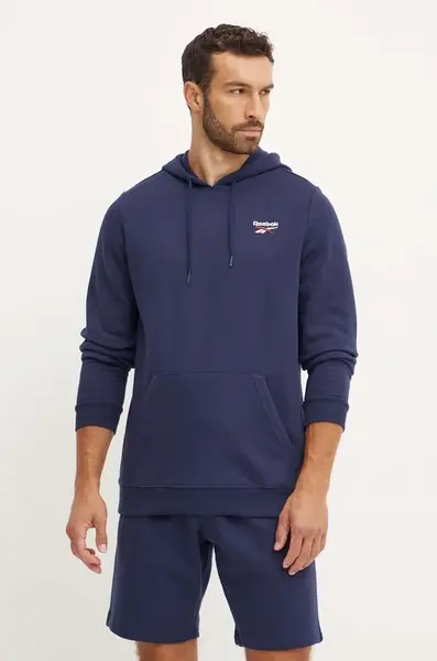 Mikina Reebok pánská, tmavomodrá barva, s kapucí, s aplikací, 100202877