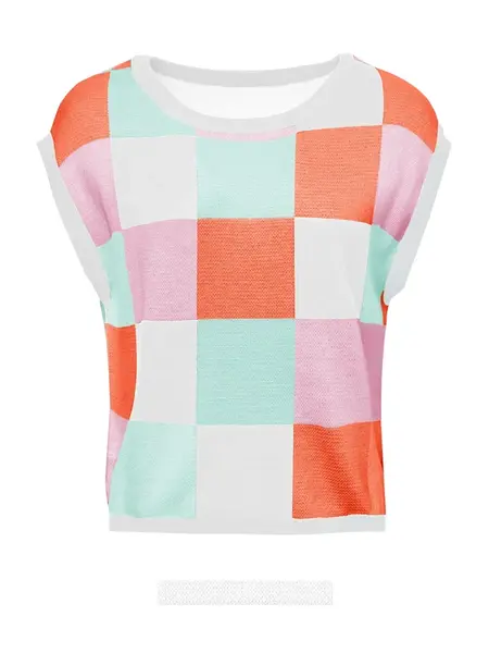 Imily Bela Sveter  mätová / ružová / oranžovo červená / biela