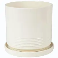 Kvetináč Cylinder Rille 17 cm krémová + podmiska