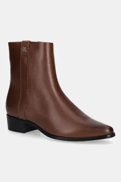 Kožené členkové topánky Tommy Hilfiger TH LEATHER POINTY ZIP BOOTIE