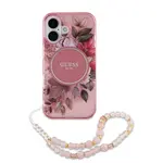 Zadní kryt Guess IML Flowers Strap MagSafe pro Apple iPhone 16 Plus, růžová