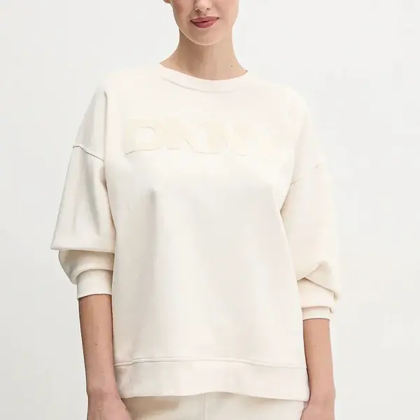 Mikina Dkny dámská, béžová barva, s aplikací, DP5T1140