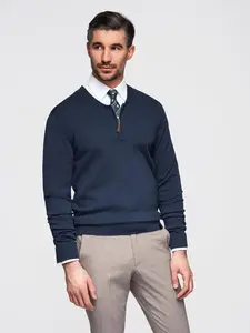 Ombre Men's sweater with viscose and spread neckline - navy blue