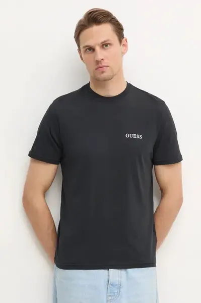 Bavlněné tričko Guess černá barva, s potiskem, U4BM03 KCAM1