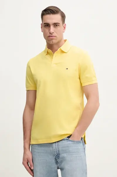 Polo tričko Tommy Hilfiger pánské, žlutá barva, se vzorem, MW0MW17770