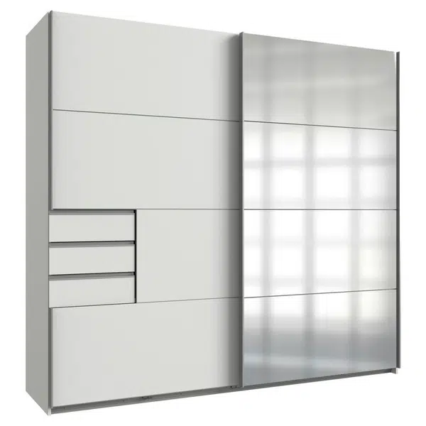MID.YOU ŠATNÍ SKŘÍŇ SE ZRCADLEM, čiré, bílá, barvy hliníku, 225/210/64 cm