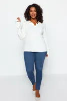 Trendyol Curve Ecru rukáv konec Detailní Polo Neck pletený svetr