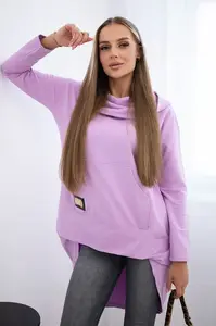 Mikina s dlouhým zadním dílem a kapucí tmavě fialová