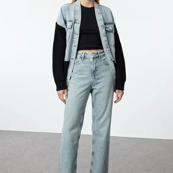 Trendyol Light Blue High Waist Straight Jeans