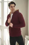 14455 Dewberry Furry Hooded Mens Sports Slim Fit Cardigan-BURGUNDY