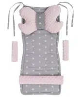 Medi Partners Stroller insert in a 4-piece set - White stars on gray + light pink minky