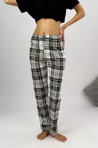 80156 Dewberry Women Pyjama Bottom-WHITE-BLACK