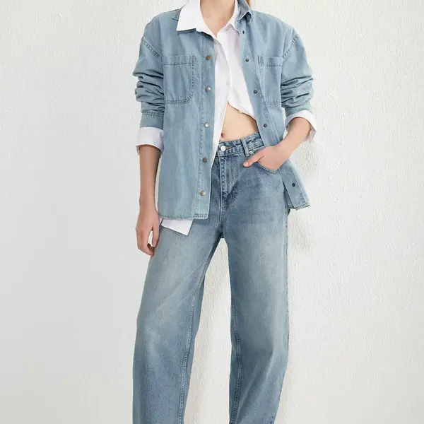 Trendyol Blue Premium High Waist Barrel Baggy Jeans