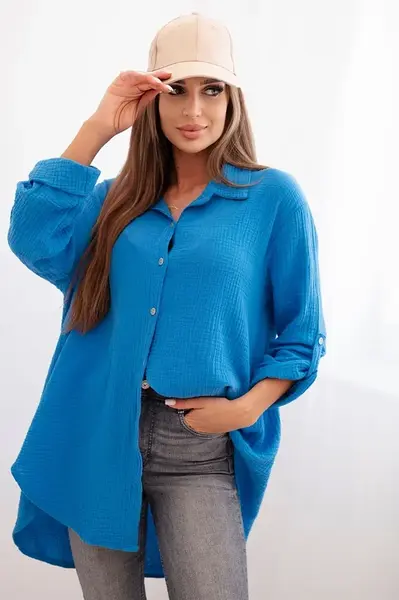 Kesi Włoski Bavlněná mušelínová košile tyrkys