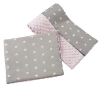 Medi Partners Quilt 75x100 + pillow 35x30 cotton + minky – White stars on gray + light pink minky