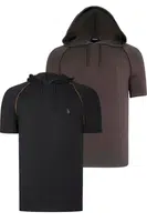 DUAL SET T8570 DEWBERRY HOODED MEN'S T-SHIRT-BLACK-KHAKI