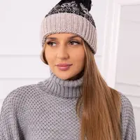 Kesi Dámská čepice s bambulí Abigail K326 black+beige