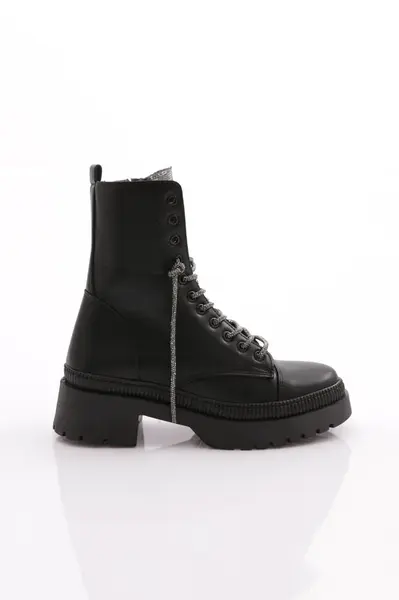 DGN K9018 Women's Lace-up Crystal Stone Boots Black