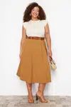 Trendyol Curve Camel Woven Plus Size Skirt