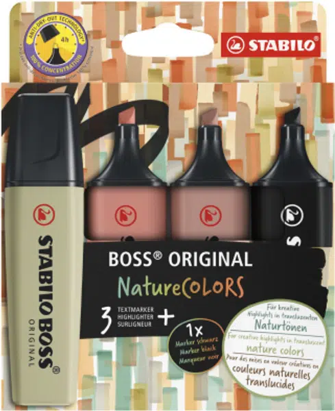 Zvýrazňovač STABILO BOSS ORIGINAL NatureCOLORS - sada 4 ks