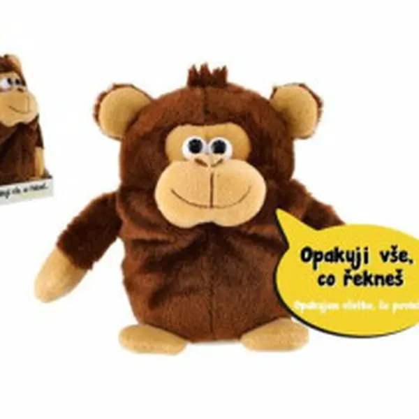 Opička Tonička opakující věty plyš 18 cm na baterie se zvukem v krabici