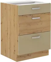 Spodní skříňka Artisan 60 D 3S BB - Premium Box Barva korpusu: Dub artisan, Barva dvířek: Cappucino lesk