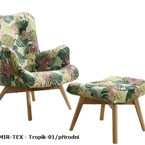Křeslo Pik MIR-TEX - Tropic 01 a podnožka Provedení: Křeslo + podnožka, Nožičky: Ořech, látka: MIR-TEX - tropik 01
