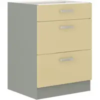 Spodní skříňka 60 D 3S BB - Premium Box Barva korpusu: Šedá, Barva dvířek: Krémový lesk (Karmen)