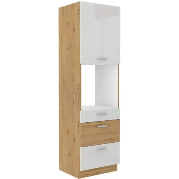 Vysoká skříňka pro vestavnou troubu Artisan 60 DPS-210 3S 1F - Premium Box Barva korpusu: Dub artisan, Barva dvířek: Bílý lesk
