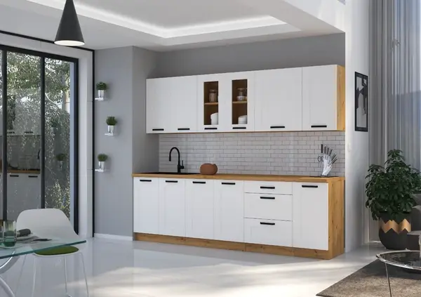 Kuchyňská linka 260 cm Luna 3 Barva korpusu: Dub artisan, Barva dvířek: Bílá mat