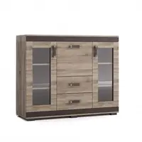 Komoda P27 130 cm Barva korpusu: Dub - sonoma, Lišta: Wenge, Barva dvířek: Šedá