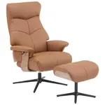 Livetastic RELAXAČNÍ KŘESLO S TABURETEM, dřevo, textil, kůže, hnědá