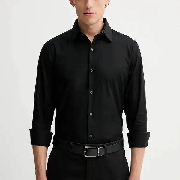 Košile Calvin Klein pánská, černá barva, slim, s klasickým límcem, LV019EU053