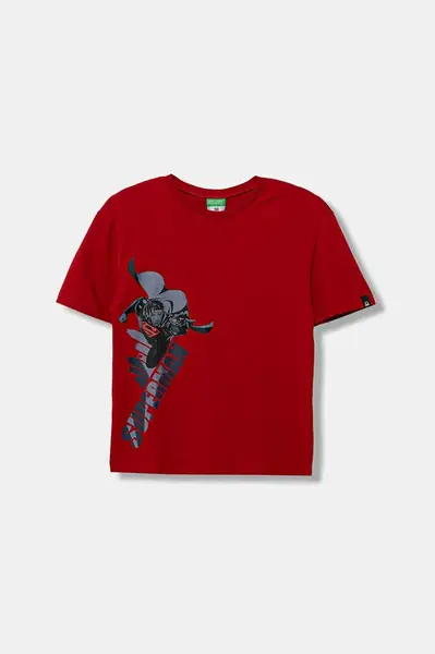Dětské bavlněné tričko United Colors of Benetton červená barva, s potiskem, 3JERC10PO