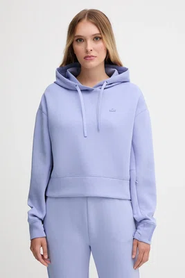 Mikina Lacoste dámská, modrá barva, s kapucí, hladká, SF0281